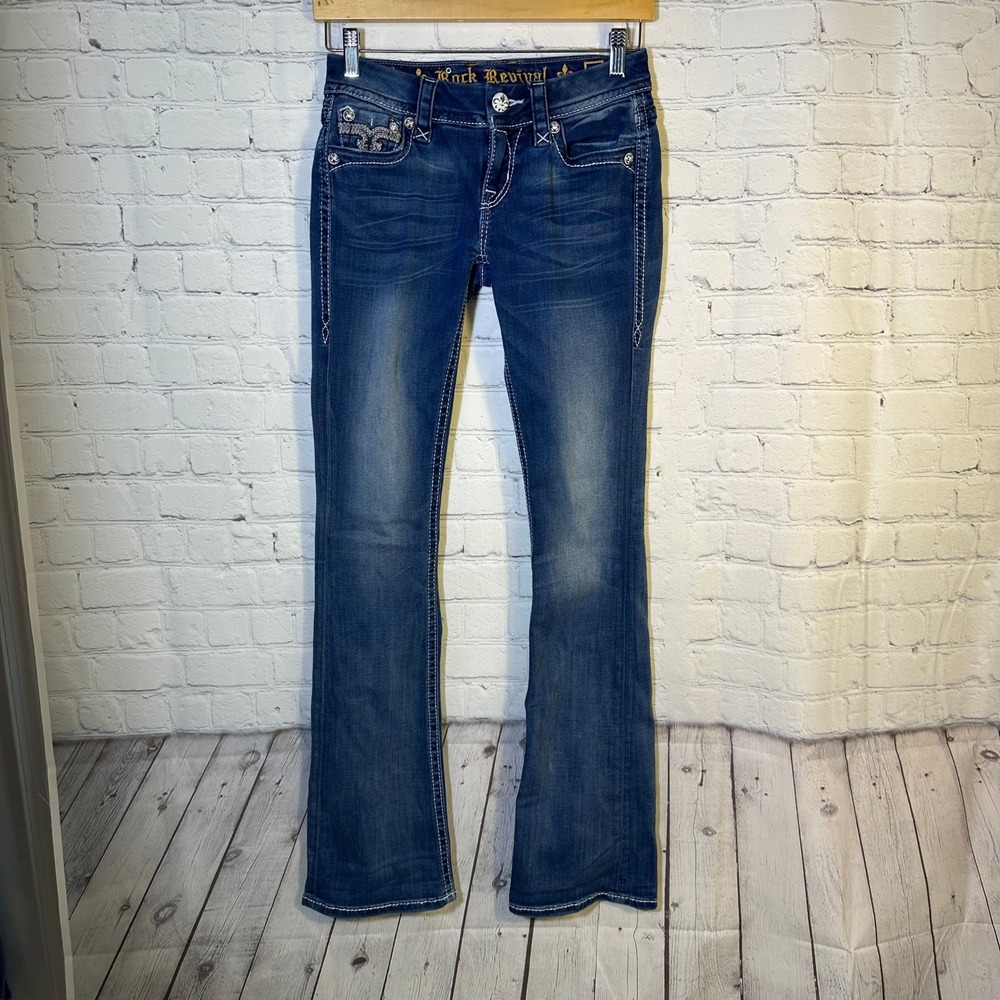 Rock Revival Womens Bootcut Jeans 26 Ashley Dark Wash Embroidered Flap Pocket